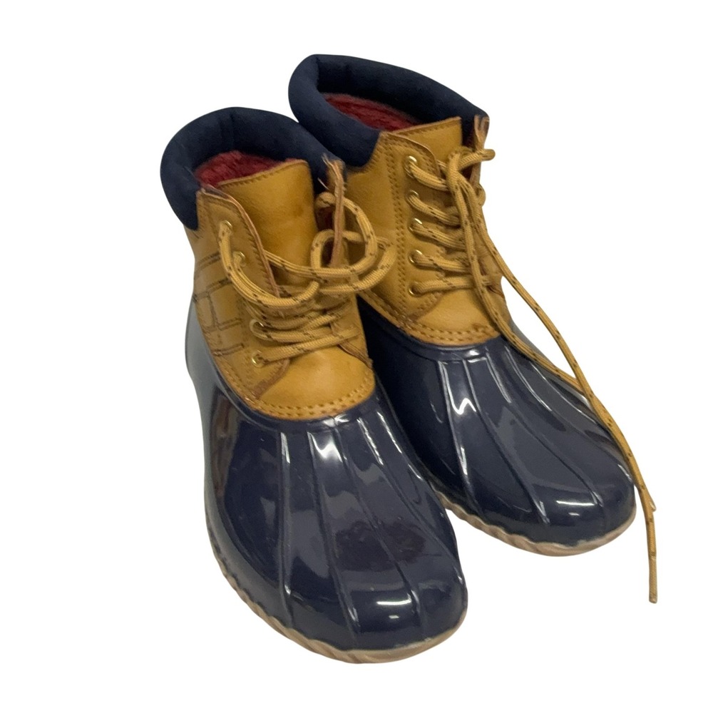 Tommy Hilfiger Boots Mens Size 9 Blue Tan Duck Snow Waterproof Ankle TWHENREE2